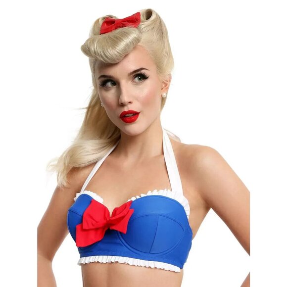 hot topic Other - NWT Hot Topic Blue Sailor Halter Tie Swim Top Size XL New Juniors Red Bow